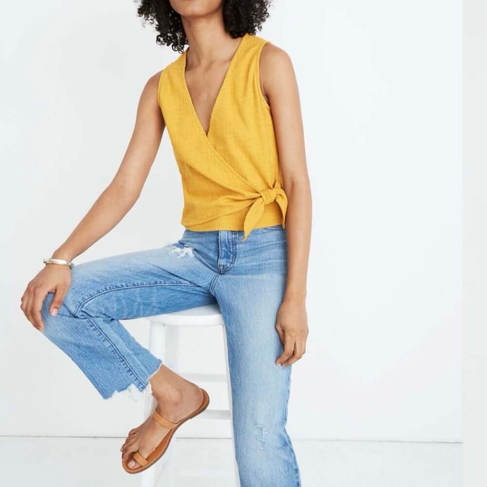 Madewell Texture & Thread Wrap Top Size L Yellow Tie Detail Sleeveless